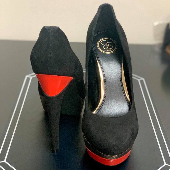 Jessica Simpson Platform Pump Black Gold Orange 10 - Picture 2 of 3